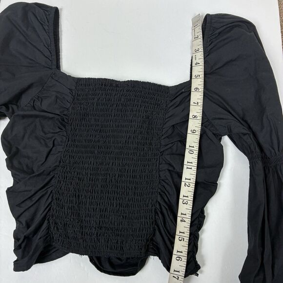 Goth Grunge H&M Black Top Sz S Long Sleeve Smocked Dark Witchy Vamp - Picture 6 of 6